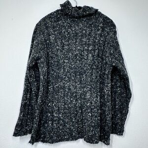 Oona Chunky Knit Ribbed Turtleneck Speckle Black Green New England Fisherman L